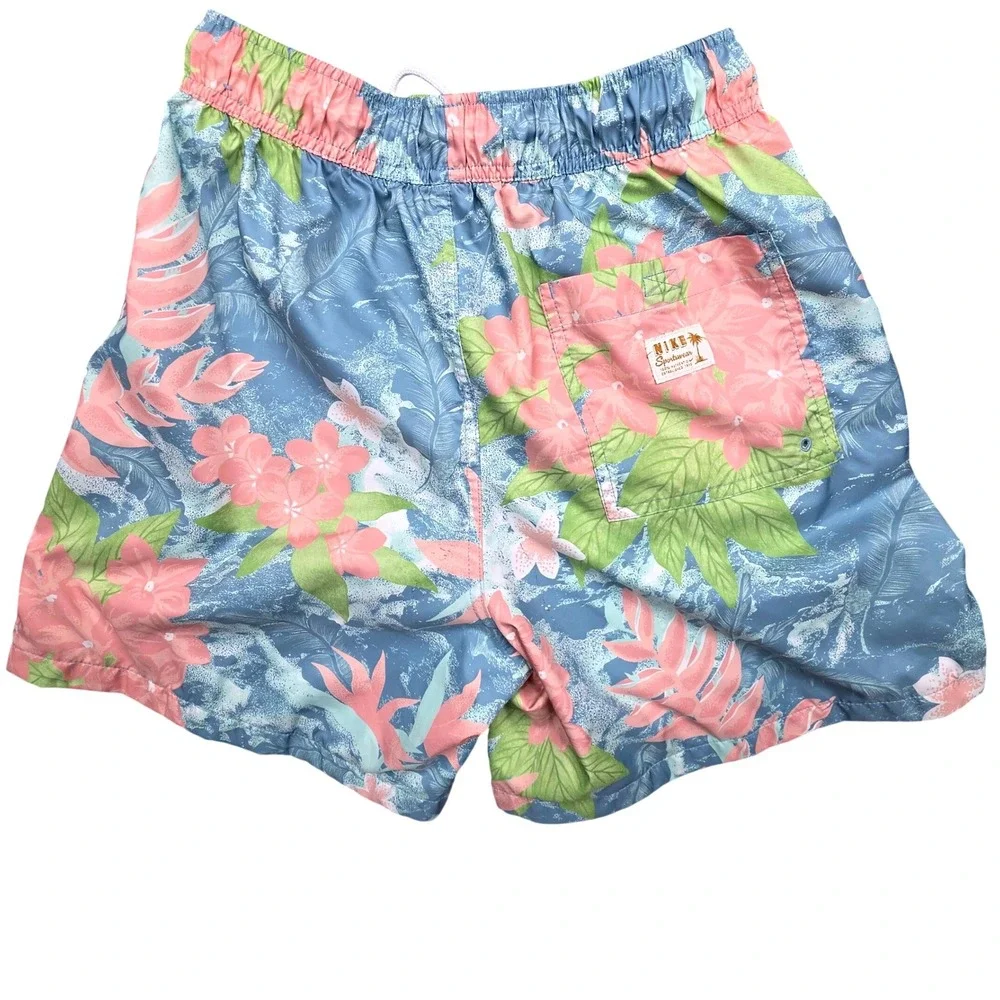 Nike Mens Tropical Floral Swim Trunks Blue Pink Green Mesh Lined Small‎